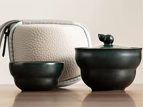 Zestaw do picia herbaty niebieski malachit, ceramika, 2 elementa