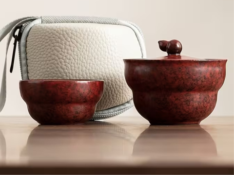 Zestaw do picia herbaty czerwony, ceramika, 2 elementa