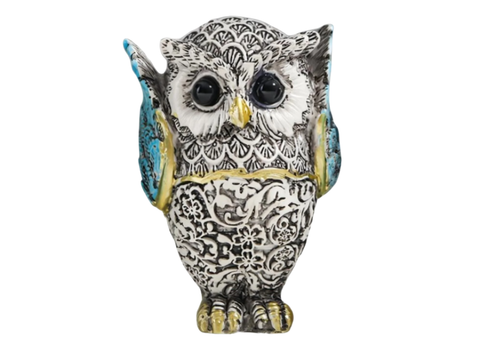 Sowa, figurka herbaciana, żywica, 4.5x7 cm