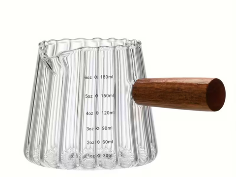 Chahai with measuring scale, glass, wood, 180 ml