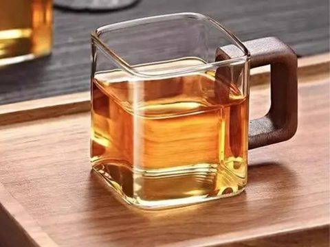 Tea mug, glass, wood, 150 ml