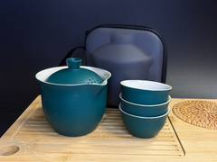 Set of tea utensils, turquoise, 4 pieces, ceramic