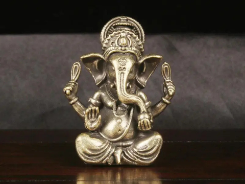 Ganesha, figurka herbaciana, metal, 4x5 cm