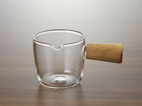 Chahai with measuring scale, glass, wood, 60 ml