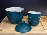 Set of tea utensils, turquoise, 4 pieces, ceramic