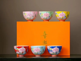 Set of ceramic teapots with floral motif, 6 PCS., 65 ml