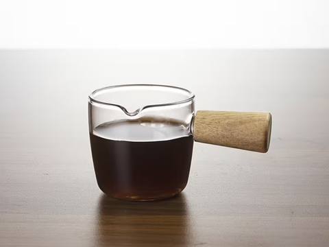 Chahai with measuring scale, glass, wood, 60 ml