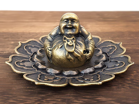 Podstawka na kadzidełka Budda Maitreya, metal, 4x9.5 cm