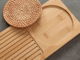 Naturalna Bambusowa Taca na Herbatę + Mata Rattanowa (34x12 cm)