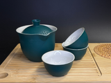 Set of tea utensils, turquoise, 4 pieces, ceramic