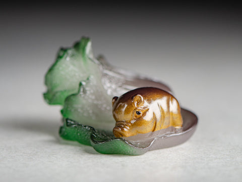 Pig in cabbage, thermal figurine, resin