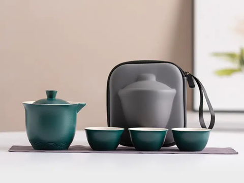 Чайный набор, зеленый, керамика, 4 предмета