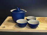 Tea utensil set, blue, 4 pieces, ceramic