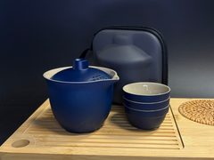 Tea utensil set, blue, 4 pieces, ceramic