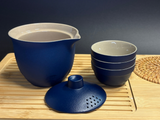 Tea utensil set, blue, 4 pieces, ceramic
