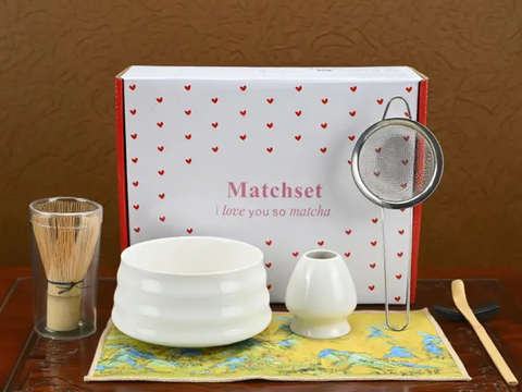 Zestaw naczyń do matchy biały, ceramika, 450 ml